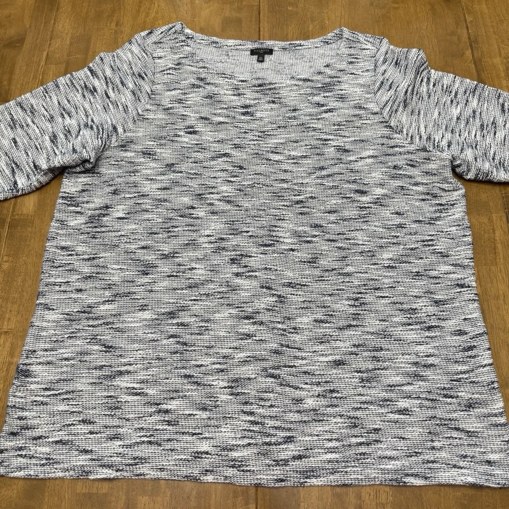 Talbots sweater women's 2X blue white marled abstract waves beach coast nautical